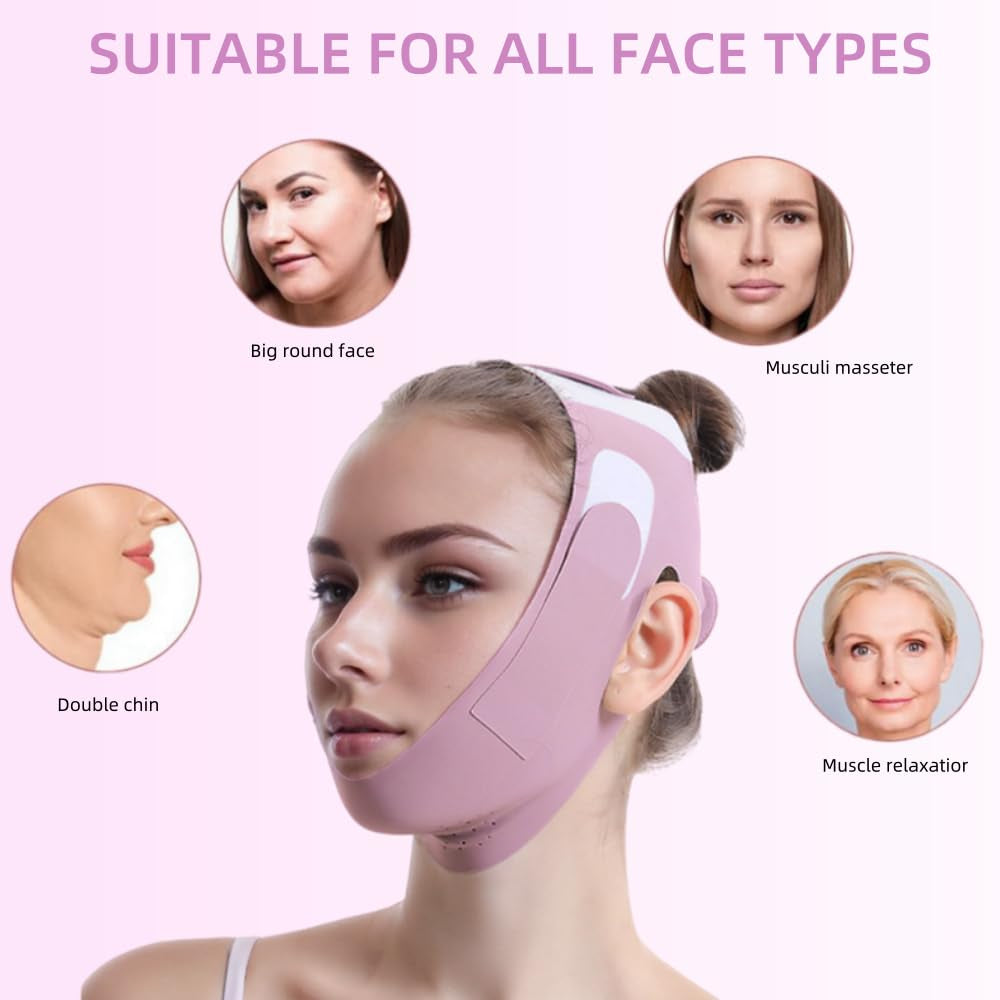 Graphene V-Line Mask Chin up Mask V Shaped Face Mask Chin Strap for Sleeping,Jawline Shaper,Lilac,Medium