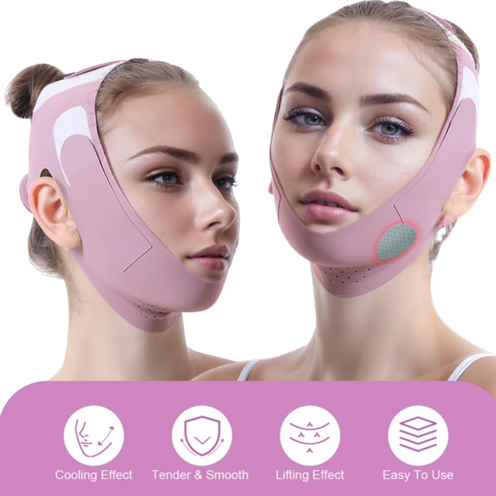 Graphene V-Line Mask Chin up Mask V Shaped Face Mask Chin Strap for Sleeping,Jawline Shaper,Lilac,Medium