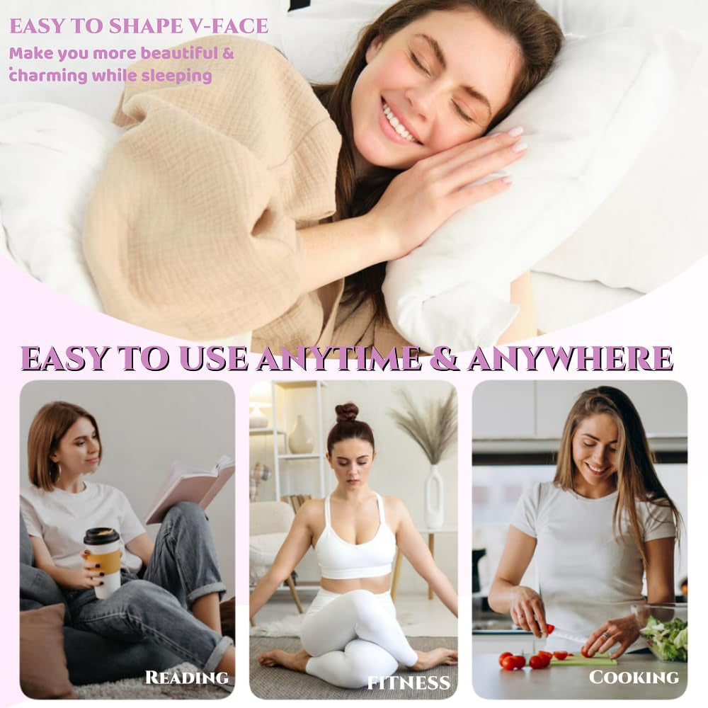 Graphene V-Line Mask Chin up Mask V Shaped Face Mask Chin Strap for Sleeping,Jawline Shaper,Lilac,Medium